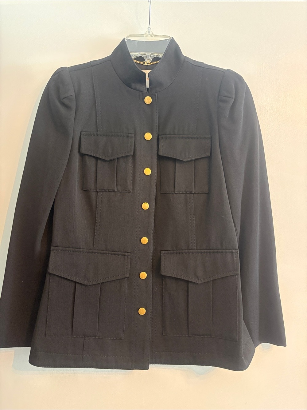 Tory Burch Black Military-Inspired Jacket with Gold Buttons